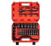 WETT 1/2" Drive Metric Impact Socket Set, 6-Point, 8-32mm with Ratchet | 40-Piece Heavy-Duty Deep/Shallow Sockets, Includes Universal Joint & Extension, Ideal for Auto, Truck & RV Mechanical Repairs