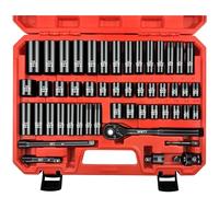 WETT 3/8" Drive Impact Socket Set, 50Pcs SAE/Metric, Deep/Shallow Sockets, with Adjustable Ratchet Handle, Extension Bar, Universal Joint, Adapter & Reducer, Cr-V Steel,(5/16"-3/4", 8-22mm)