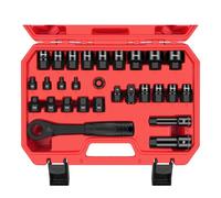 WETT 3/8-Inch Pass Through Socket Set, 28Pcs Metric Go Through Reversing Ratchet Socket Wrench Kit, Sockets, Bits, Adapters, Extension bar
