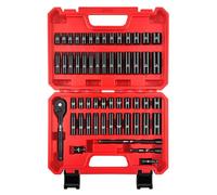 WETT 55-Piece 1/4" Drive Impact Socket Set, SAE/Metric, Deep/Shallow (5/32"-9/16", 4-15mm) Sockets with Ratchet Handle, Extension Bar, Adapter and Universal Joint, Cr-V Steel, 6 Point