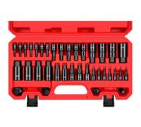WETT Hex Bit Impact Socket Set, 1/4" 3/8" 1/2" Drive Master Allen Hex Bit Sockets with Adapters, Metric/SAE Hex Sockets Set (3/4"-5/64"; H5-H19), 36-Piece Automotive Mechanic Kit