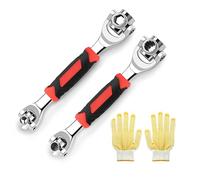 WETT Universal Socket Wrench, 2-Piece 52 in 1 and 48 in 1 Universal Socket Tools, Adjustable Multi Function Wrench, 6 & 12 Point, 360° Rotating Head Spanner Tool with Work Gloves, Stainless Steel