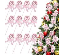 Wettarn 12 Pcs Candy Christmas Tree Picks Christmas Decorations for Tree Candy Lollipop Ornaments for Xmas Lollipop Large for Xmas Topper Decor Craft Holiday Party Supplies(Pink)