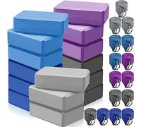 Wettarn 15 Pack Yoga Block and Strap Set 15 Pcs Non-slip Yoga Blocks with 15 Pcs Metal D Ring Stretching Exercise Workout Fitness Accessory for Gym(Multicolor)