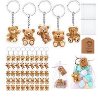 Wettarn 150 Pcs Baby Shower Favors Bear Woodland Animals Party Favors, 50 Cute Keychain with 50 Organza Bags Thank You Kraft Tags and Rope for Guests Girls Boys Birthday Party Supplies (Bear Style)