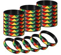 Wettarn 24 Pcs Black History Month Bracelets Bulk African American Silicone Rubber Bracelet Juneteenth Kente Wristbands for Juneteenth Party Favors Gifts(Black Green Yellow Red)
