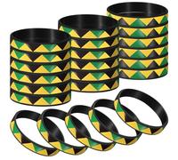 Wettarn 24 Pcs Jamaica Bracelets Bulk African American Silicone Rubber Bracelet Jamaican Country Flag Wristbands for Juneteenth Rasta Party Favors Gifts(Black Yellow Green)
