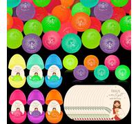Wettarn 24 Set Resurrection Easter Eggs with Glow in the Dark Bouncy Balls Gift Card Plastic Easter Stuffers Jesus Rubber High Bouncing Balls Christian Party Favor Religious Gifts