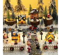Wettarn 27 Pcs Christmas Village Sets Figurines Decoration LED Lighted Village Houses Collectible Buildings with Roads and Streets Xmas Town Scene Displays Gift for Christmas Home Decoration