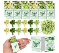 Wettarn 36 Sets St. Patrick's Day Gifts Bulk Handmade Crochet Shamrock Lucky Clover with Greeting Box Irish Day Ireland Themed Gifts Decor Ornaments for Party Favors Family Office Women Friends