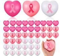 Wettarn 48 Pcs 2.8 Inch Breast Cancer Awareness Pink Ribbon Stress Balls for Breast Awareness Gifts Decorations Supplies Stress Relief Goody Bag Fillers, White Pink and Rose (Heart Style)