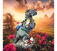Wetufin 1pcs Funny Dinosaur Eat Gnome Green Resin Statue, 5.91 Inch High, Painted, Tabletop, Whimsical Retro Christmas Dinosaur Gnome Garden Statue Decoration for Indoor Yard Patio Lawn Landscape