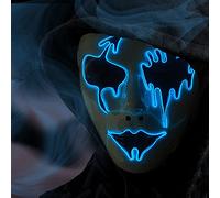 Wetufin - Halloween Purge Mask Light Up Mask Scary Mask Glow Mask EL Wire LED Mask for Couple for Kids Man Woman Adult
