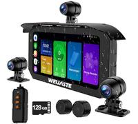 Weuaste 6.25" Motorcycle Dash Cam DVR, Motorcycle Carplay & Android Auto, TPMS, Motorbike GPS Navigation System, 3 HD 1080P Cameras, IP65 Waterproof, Digital Remote Control, 128GB SD Card