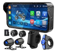 Weuaste 6.25" Motorcycle GPS Carplay Screen, Wireless CarPlay & Android Auto for Moto, with HD 1080P Dual Cameras, Motorcycle TPMS, Remote Control，Waterproof Touchscreen, BT Aduio, Loop Recording