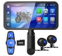 WEUASTE Upgrade 6.25 Inch Motorcycle Carplay Screen with Dash Cam, GPS Navigation CarPlay/Android Car for Motorcycle, IPSTouch Screen, Bluetooth, IP66 Waterproof, FM, Carplay for Motorcycle