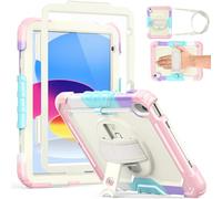 Weuiean Case for iPad A16 11th/10th Generation 11"/10.9", Military-Grade Heavy-Duty Shockproof Cover with 360° Rotating Stand, Built-in Pencil Holder & Adjustable Hand/Shoulder Strap - Colorful Pink