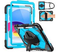 Weuiean Case for iPad A16 11th/10th Generation 11"/10.9", Military-Grade Heavy-Duty Shockproof Cover with 360° Rotating Stand, Built-in Pencil Holder & Adjustable Hand/Shoulder Strap - RBlue+Black