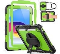 Weuiean Case for iPad A16 11th/10th Generation 11"/10.9", Military-Grade Heavy-Duty Shockproof Cover with 360° Rotating Stand, Built-in Pencil Holder & Adjustable Hand/Shoulder Strap - Green+Black