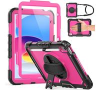 Weuiean Case for iPad A16 11th/10th Generation 11"/10.9", Military-Grade Heavy-Duty Shockproof Cover with 360° Rotating Stand, Built-in Pencil Holder & Adjustable Hand/Shoulder Strap - Pink+Black