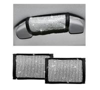 Wevdn 2 PCS Car Grab Handle Cover, Bling Rhinestone Handcraft Auto Door Handle Protector, Soft PU Leather Seat Belt Covers for Women Girls, Interior Accessories for Most Cars (White)