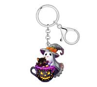 WEVENI Acrylic Black Cat Ghost Keychain Halloween Witch Hat Key Chain Accessories Witchy Gifts for Women Girls Kid Key Charms (Purple)