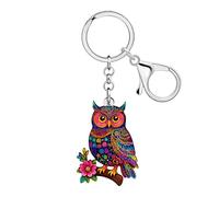WEVENI Acrylic Boho Owl Keychain,Floral Bird Key Chain Accessories Backpack Purse Charms Bohemian Jewellery Owl Gifts for Women (Colorful)