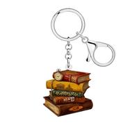 WEVENI Acrylic Bookshelf Keychain Charms,Vintage Book Library Accessories Librarian Gifts for Readers Book Lovers Women Nerd (Beige)