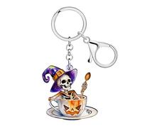 WEVENI Acrylic Coffee Skull Keychain Halloween Witch Hat Key Chain Accessories Bag Charm Coffee Lover Gifts for Women Barista (Colorful)