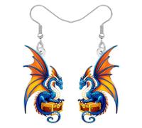 WEVENI Acrylic Cool Dragon Earrings Fantasy Dinosaur with Sword Earrings Western Jewellery Accessories Dragon Gifts for Women Mom (Navy)