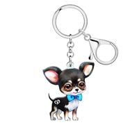 WEVENI Acrylic Cute Chihuahua Keychain Accessories Chihuahua Gifts for Dog Lovers Women Kids Girls Backpack Bag Purse Charms (Black)