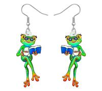WEVENI Acrylic Cute Guitar Frog Earrings Dangle Drop Funny Jewelry For Women Girls Unique Gift (Teacher Frog)