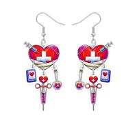 WEVENI Acrylic Fun Nurses Day Nurse Cap Earrings Thermometer Syringe Dangling Jewellery Nursing Graduation Gifts for Women Future Nurse Practitioners Doctors Medical Assistant (Red)