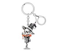 WEVENI Acrylic Fun Skull Keychain with Wine Glass Halloween Key Chain Day of the Dead Accessories Sugar Skull Gifts for Women (Black)