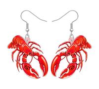 WEVENI Acrylic Funny Crawfish Lobster Dangle Earrings Shrimp Crayfish Fish Conch Shell Starfish Seashell Jewellery Weird Ocean Summer Gifts for Women Mom (Rubby)