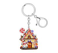 WEVENI Acrylic Gingerbread House Christmas Keychain Holiday Charms,Xmas Key Chain Accessories Housewarming Gifts for Women (Beige)