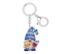 WEVENI Acrylic Holiday Blue Gnome Keychain Santa Accessories,Christmas Key Chain Charms Xmas Winter Gnomes Gifts for Women (Indigo)