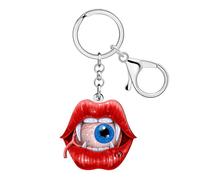 WEVENI Acrylic Red Kiss Of The Vampire Keychain Halloween Eye Key Chain Accessories Spooky Gifts for Women Girls Purse Charms (Red)