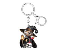 WEVENI Acrylic Witch Keychain Halloween Key Chain Witchy Accessories Wicked Witch Gifts for Women Girls Halloween Purse Charm (Black)