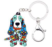 WEVENI Alloy Acrylic Basset Hound Keychain Pet Dog Key Ring Enamel Charms Jewelry For Women Girls Bag Car Wallet (Navy)
