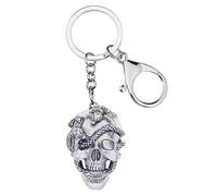 WEVENI Alloy Antique Gold Plated Halloween Snake Skull Keychains Ring Car Handbag Purse Jewelry For Women Girls (Silver)