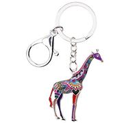 WEVENI Alloy Colorful Giraffe Keychain Accessories Enamel Jewelry Gifts For Women Girls Bag Car Wallet Charms (Purple)