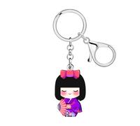 WEVENI Anime Kimono Doll Japanese Keychain Acrylic Charms Kokeshi Dolls Key Chain Accessories Kawaii Gifts for Women Kid Girl (Purple)