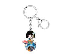 WEVENI Anime Kimono Doll Japanese Keychain Acrylic Charms Kokeshi Dolls Key Chain Accessories Kawaii Gifts for Women Kid Girl (Blue)