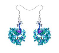 WEVENI Blue Peacock Gifts Acrylic Tropical Bird Earrings Dangle Peafowl Aesthetic Jewellery Peacock Earrings Cute Bird Lover Gifts for Women Mom (Teal)