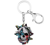 WEVENI Cute Acrylic Halloween Skull Keychain Voodoo Doll Keyring Pirate Coffin Pendant Charms Purse Wallet Tomb Accessories, Halloween Butterfly Skull, W2L2