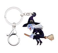 WEVENI Cute Acrylic Halloween Skull Keychain Voodoo Doll Keyring Pirate Coffin Pendant Charms Purse Wallet Tomb Accessories, Halloween Black Witch, W2L2