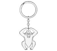 WEVENI Cute Monkey Gifts Stainless Steel Couple Monkeys Keychain Ring Ape Orangutan Gorilla Accessories for Women Girls (Orangutan Silver)