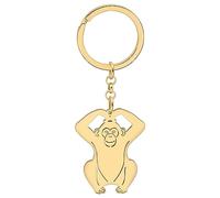 WEVENI Cute Monkey Gifts Stainless Steel Couple Monkeys Keychain Ring Ape Orangutan Gorilla Accessories for Women Girls (Orangutan Gold)