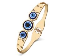 WEVENI Cute Stainless Steel Evil Eye Bracelets Cuff Bangles 18K Gold Plated Lucky Amulet Jewelry Gifts Charms for Women Girls (2 Evil Eye Gold)